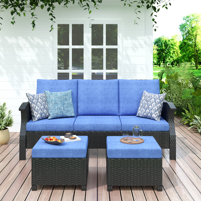 Winston Porter 3 - Person Rattan Patio Sofa with Ottomans | Wayfair